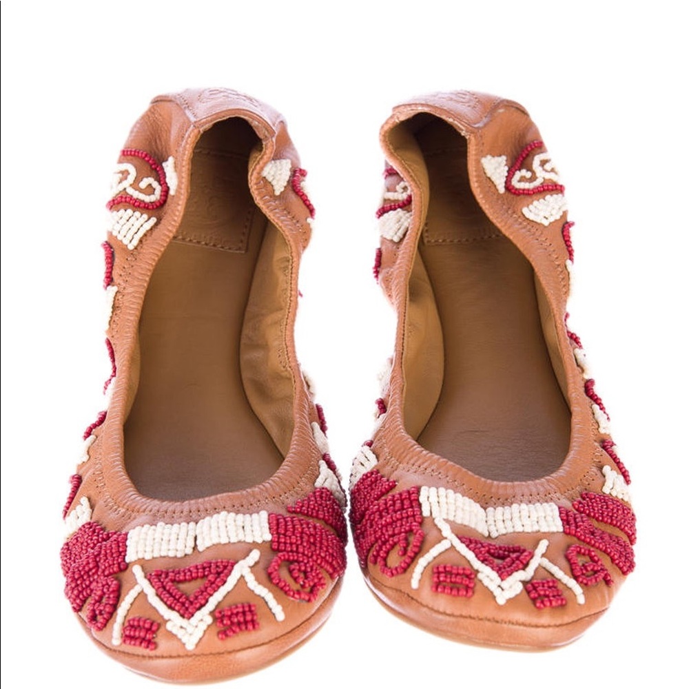 Tory Burch flats — brown beaded shoes